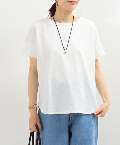 fredy couleur（フレディクルール）の「袖口ダブル麻調カットT（Tシャツ/カットソー・レディース・オフホワイト/イエロー/ラベンダー/グレイッシュベージュ/ブラック/オレンジ・38）」の2枚目の写真