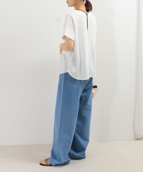 fredy couleur（フレディクルール）の「袖口ダブル麻調カットT（Tシャツ/カットソー・レディース・オフホワイト/イエロー/ラベンダー/グレイッシュベージュ/ブラック/オレンジ・38）」の7枚目の写真