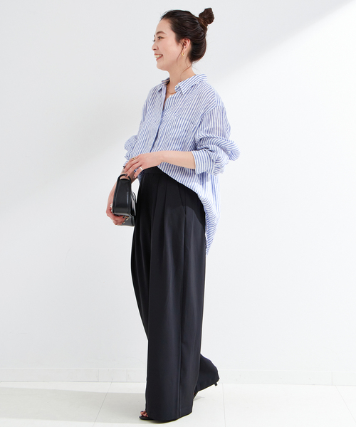 B.C STOCK（ベーセーストック）の「【WEB限定】ウォッシャブル / タックワイドパンツ（スラックス・レディース・ブラック/ベージュ・SMALL/MEDIUM）」の4枚目の写真