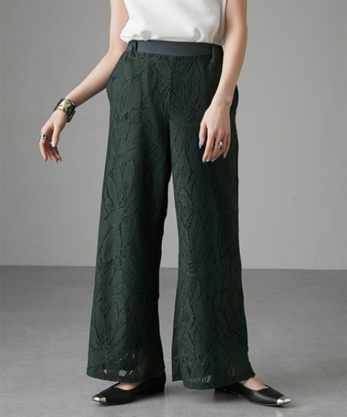 Soiunique（スワユニーク）の「大柄カーテンレースワイドパンツ［Soiunique］（その他パンツ・レディース・ライム/チャコール/アイボリー・LL/M/L）」の3枚目の写真