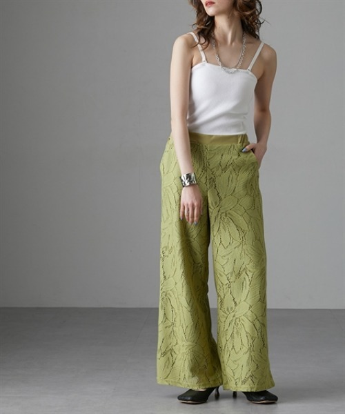 Soiunique（スワユニーク）の「大柄カーテンレースワイドパンツ［Soiunique］（その他パンツ・レディース・ライム/チャコール/アイボリー・LL/M/L）」の5枚目の写真