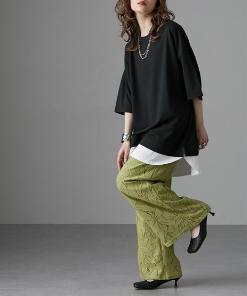 Soiunique（スワユニーク）の「大柄カーテンレースワイドパンツ［Soiunique］（その他パンツ・レディース・ライム/チャコール/アイボリー・LL/M/L）」の7枚目の写真