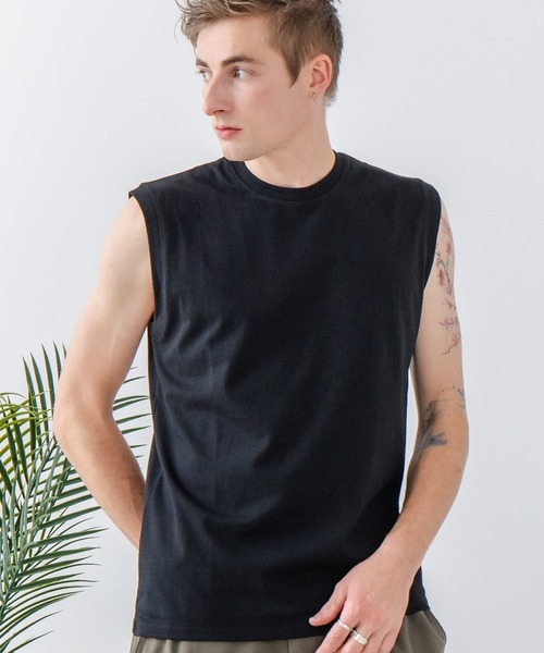 JEANS MATE(ジーンズメイト)の「【汗染みの目立ちにくいTシャツ ZEROSTAIN/ゼロステイン】クルーネックノースリーブ 防汚 UVカット(Tシャツ/カットソー・メンズ・ホワイト/ネイビー/ブラック・LARGE/X-LARGE/MEDIUM)」の2枚目の写真