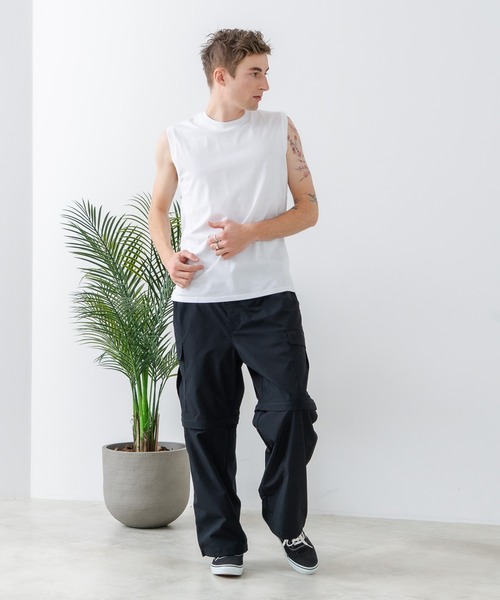 JEANS MATE(ジーンズメイト)の「【汗染みの目立ちにくいTシャツ ZEROSTAIN/ゼロステイン】クルーネックノースリーブ 防汚 UVカット(Tシャツ/カットソー・メンズ・ホワイト/ネイビー/ブラック・LARGE/X-LARGE/MEDIUM)」の9枚目の写真