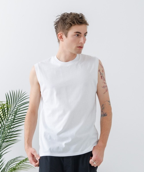 JEANS MATE(ジーンズメイト)の「【汗染みの目立ちにくいTシャツ ZEROSTAIN/ゼロステイン】クルーネックノースリーブ 防汚 UVカット(Tシャツ/カットソー・メンズ・ホワイト/ネイビー/ブラック・LARGE/X-LARGE/MEDIUM)」の5枚目の写真