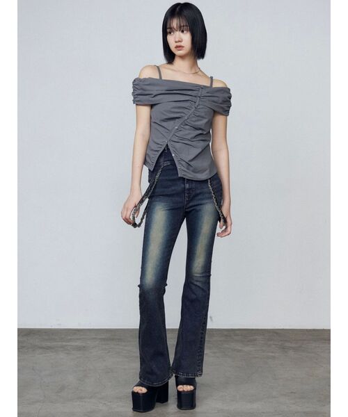 EMODA（エモダ）の「ハングベルトハイウエストフレアパギンス（デニムパンツ・レディース・ブラック/インディゴブルー・X-SMALL/SMALL/MEDIUM）」の14枚目の写真