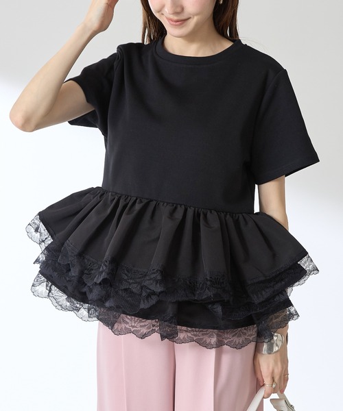 &. NOSTALGIA(アンドドットノスタルジア)の「【ZOZO限定】レースティアードチュニック(チュニック・レディース・ブラック/オフホワイト・M)」の2枚目の写真