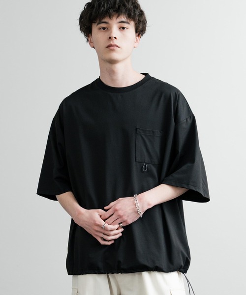 Rocky Monroe（ロッキーモンロー）の「オーバーサイズUVカットTECHドローコード半袖Tシャツ（Tシャツ/カットソー・メンズ・チャコール/ブラック/ライトグレー/ホワイト・LL/M/L）」の3枚目の写真