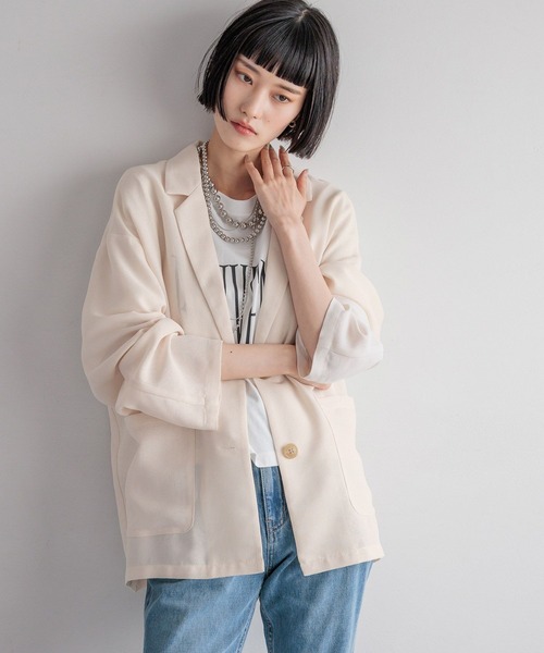 LOWRYS FARM（ローリーズファーム）の「リネンライクメッシュジャケット　 492730（ノーカラージャケット・レディース・アイボリー/チャコールグレー/ブラウン・FREE）」の13枚目の写真