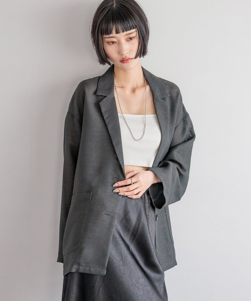 LOWRYS FARM（ローリーズファーム）の「リネンライクメッシュジャケット　 492730（ノーカラージャケット・レディース・アイボリー/チャコールグレー/ブラウン・FREE）」の11枚目の写真