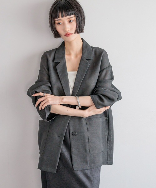 LOWRYS FARM（ローリーズファーム）の「リネンライクメッシュジャケット　 492730（ノーカラージャケット・レディース・アイボリー/チャコールグレー/ブラウン・FREE）」の10枚目の写真