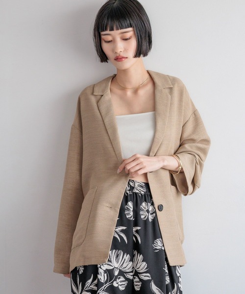 LOWRYS FARM（ローリーズファーム）の「リネンライクメッシュジャケット　 492730（ノーカラージャケット・レディース・アイボリー/チャコールグレー/ブラウン・FREE）」の6枚目の写真