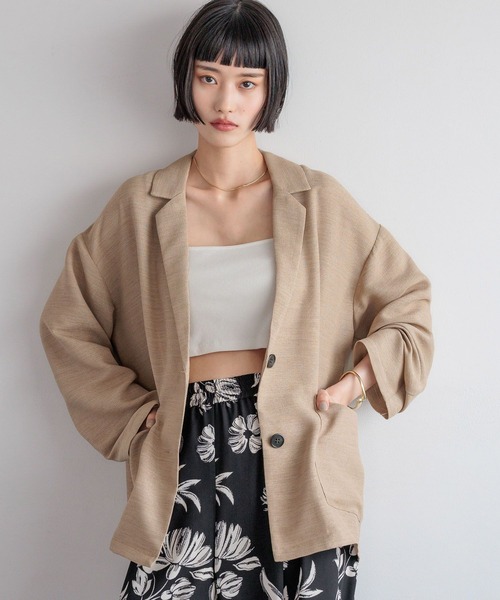 LOWRYS FARM（ローリーズファーム）の「リネンライクメッシュジャケット　 492730（ノーカラージャケット・レディース・アイボリー/チャコールグレー/ブラウン・FREE）」の5枚目の写真