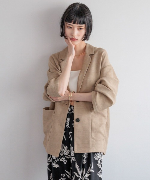 LOWRYS FARM（ローリーズファーム）の「リネンライクメッシュジャケット　 492730（ノーカラージャケット・レディース・アイボリー/チャコールグレー/ブラウン・FREE）」の4枚目の写真