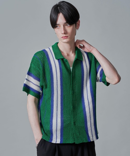 BROWNY（ブラウニー）の「BROWNY/ラインニットシャツ（シャツ/ブラウス・メンズ・グリーン/ライトグレー/チャコール・MEDIUM/LARGE）」の7枚目の写真