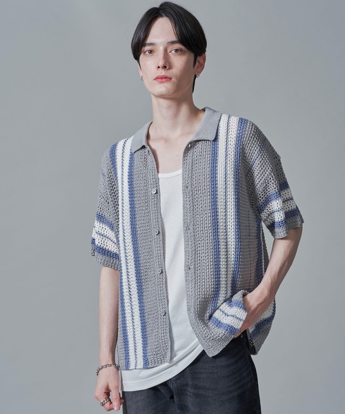 BROWNY（ブラウニー）の「BROWNY/ラインニットシャツ（シャツ/ブラウス・メンズ・グリーン/ライトグレー/チャコール・MEDIUM/LARGE）」の18枚目の写真