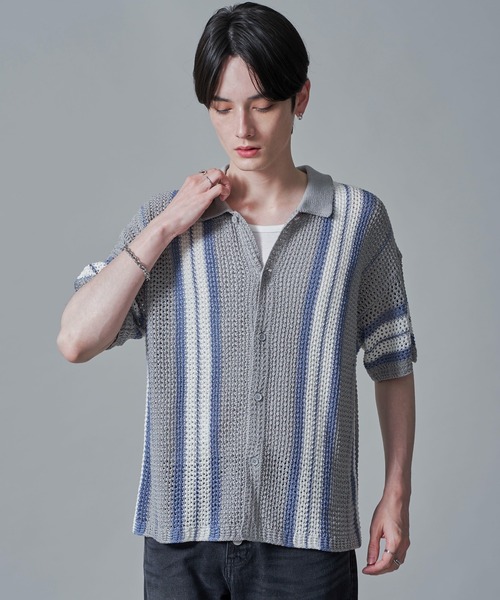 BROWNY（ブラウニー）の「BROWNY/ラインニットシャツ（シャツ/ブラウス・メンズ・グリーン/ライトグレー/チャコール・MEDIUM/LARGE）」の17枚目の写真