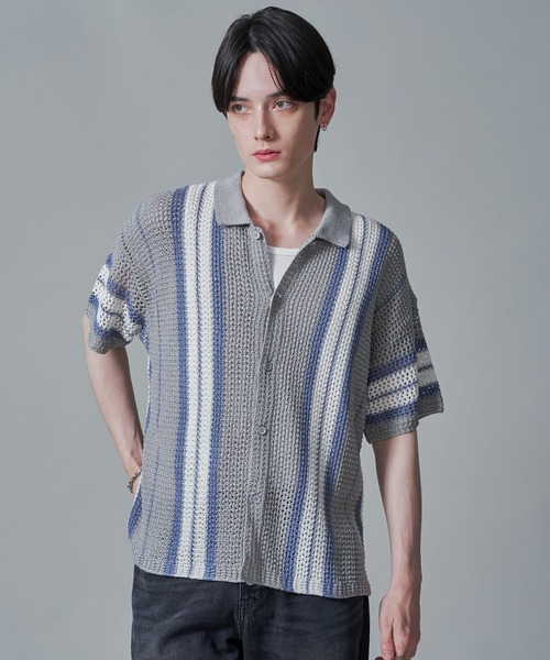 BROWNY（ブラウニー）の「BROWNY/ラインニットシャツ（シャツ/ブラウス・メンズ・グリーン/ライトグレー/チャコール・MEDIUM/LARGE）」の16枚目の写真