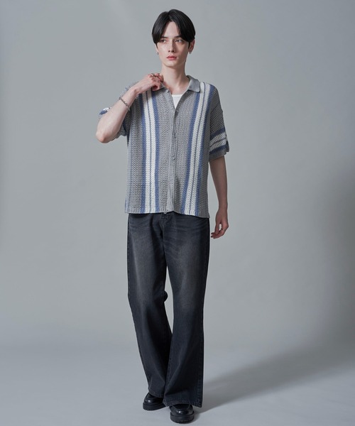 BROWNY（ブラウニー）の「BROWNY/ラインニットシャツ（シャツ/ブラウス・メンズ・グリーン/ライトグレー/チャコール・MEDIUM/LARGE）」の15枚目の写真