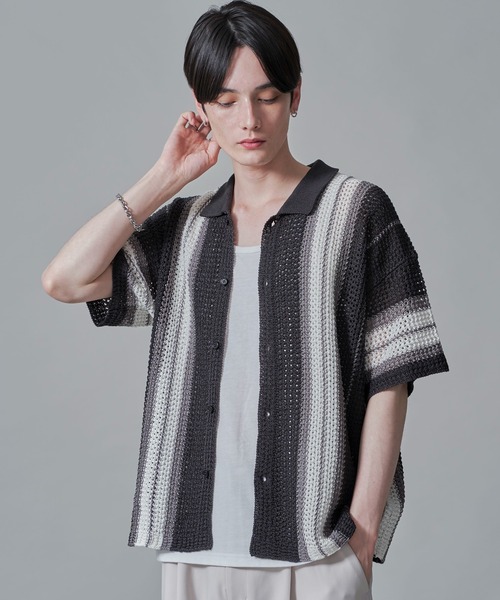 BROWNY（ブラウニー）の「BROWNY/ラインニットシャツ（シャツ/ブラウス・メンズ・グリーン/ライトグレー/チャコール・MEDIUM/LARGE）」の13枚目の写真