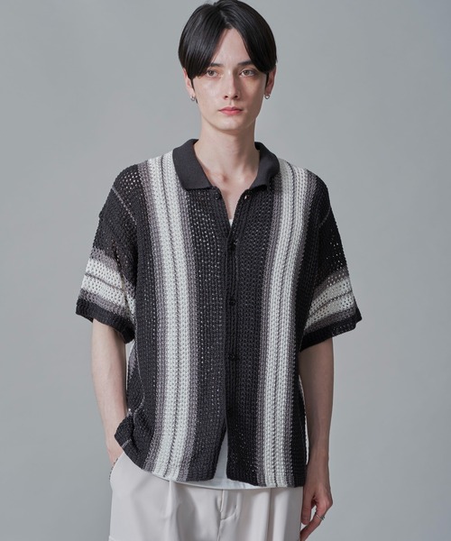 BROWNY（ブラウニー）の「BROWNY/ラインニットシャツ（シャツ/ブラウス・メンズ・グリーン/ライトグレー/チャコール・MEDIUM/LARGE）」の11枚目の写真