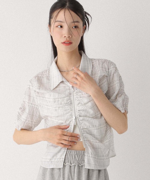 セール】WZIPチェック半袖シャツ 497924（シャツ/ブラウス