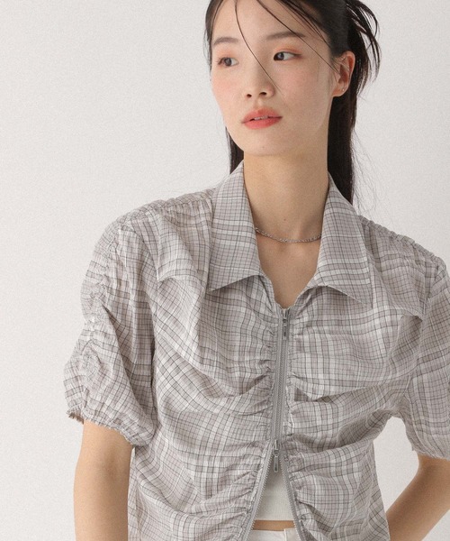 Heather(ヘザー)の「WZIPチェック半袖シャツ 497924(シャツ/ブラウス・レディース・グレー系その他/ブラック系その他/ホワイト系その他・FREE)」の15枚目の写真