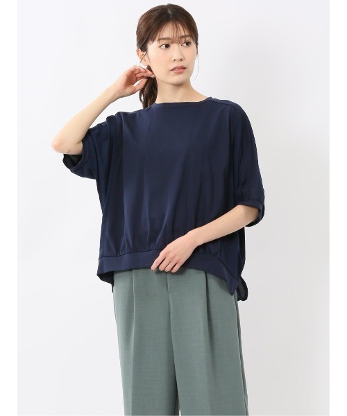 m.f.editorial(エムエフエディトリアル)の「【ドルマン ゆったり】m.f.エディトリアル レディース 異素材切替 クルーネック プルオーバー Tシャツ(Tシャツ/カットソー・レディース・ホワイト/ネイビー/カーキ・LARGE/MEDIUM)」の3枚目の写真