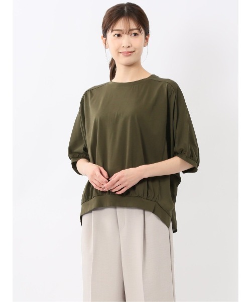 m.f.editorial(エムエフエディトリアル)の「【ドルマン ゆったり】m.f.エディトリアル レディース 異素材切替 クルーネック プルオーバー Tシャツ(Tシャツ/カットソー・レディース・ホワイト/ネイビー/カーキ・LARGE/MEDIUM)」の1枚目の写真