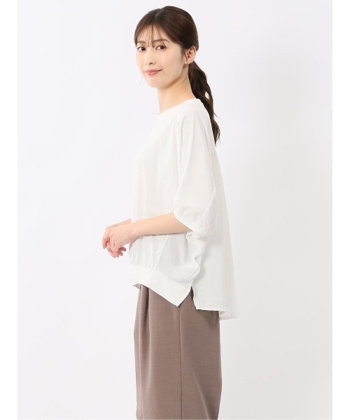 m.f.editorial(エムエフエディトリアル)の「【ドルマン ゆったり】m.f.エディトリアル レディース 異素材切替 クルーネック プルオーバー Tシャツ(Tシャツ/カットソー・レディース・ホワイト/ネイビー/カーキ・LARGE/MEDIUM)」の21枚目の写真