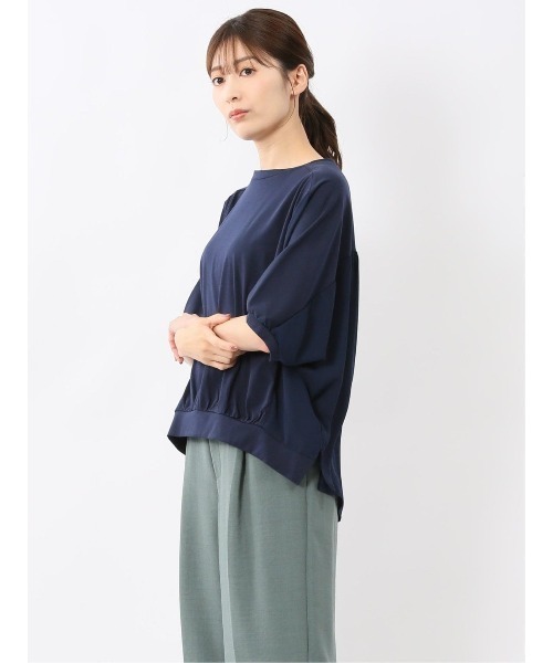 m.f.editorial(エムエフエディトリアル)の「【ドルマン ゆったり】m.f.エディトリアル レディース 異素材切替 クルーネック プルオーバー Tシャツ(Tシャツ/カットソー・レディース・ホワイト/ネイビー/カーキ・LARGE/MEDIUM)」の11枚目の写真