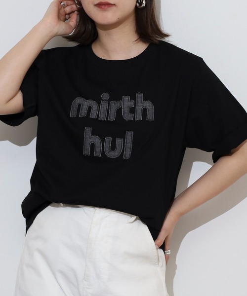 tシャツ EGLANTINE デニム加工ロゴ 半袖カットソー レディース セール】EGLANTINE デニム加工ロゴ 半袖カットソー（Tシャツ
