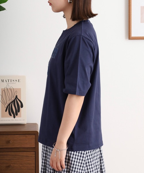 セール】EGLANTINE デニム加工ロゴ 半袖カットソー（Tシャツ