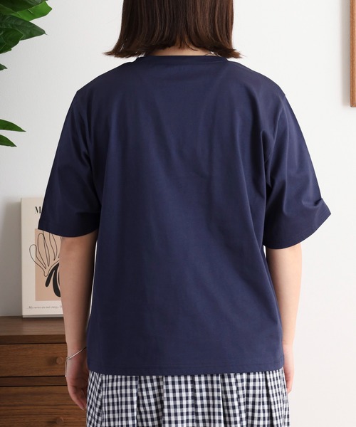 tシャツ EGLANTINE デニム加工ロゴ 半袖カットソー レディース セール】EGLANTINE デニム加工ロゴ 半袖カットソー（Tシャツ