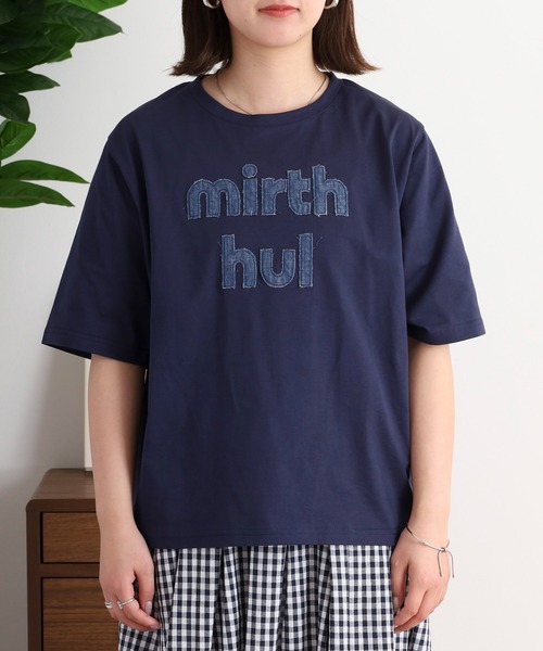 EGLANTINE(エグランティーヌ)の「EGLANTINE デニム加工ロゴ 半袖カットソー(Tシャツ/カットソー・レディース・ネイビー/オフホワイト/ブラック・40)」の16枚目の写真