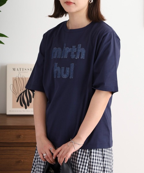 EGLANTINE(エグランティーヌ)の「EGLANTINE デニム加工ロゴ 半袖カットソー(Tシャツ/カットソー・レディース・ネイビー/オフホワイト/ブラック・40)」の12枚目の写真