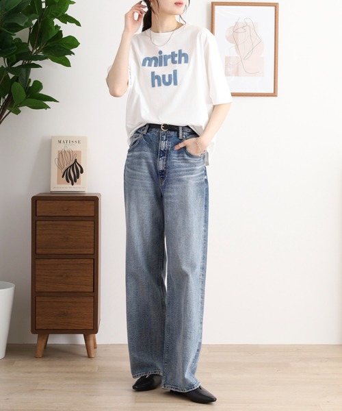 EGLANTINE(エグランティーヌ)の「EGLANTINE デニム加工ロゴ 半袖カットソー(Tシャツ/カットソー・レディース・ネイビー/オフホワイト/ブラック・40)」の7枚目の写真