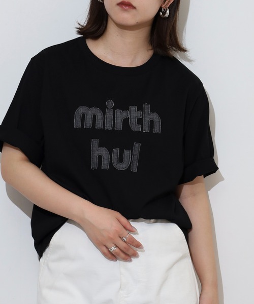EGLANTINE(エグランティーヌ)の「EGLANTINE デニム加工ロゴ 半袖カットソー(Tシャツ/カットソー・レディース・ネイビー/オフホワイト/ブラック・40)」の9枚目の写真