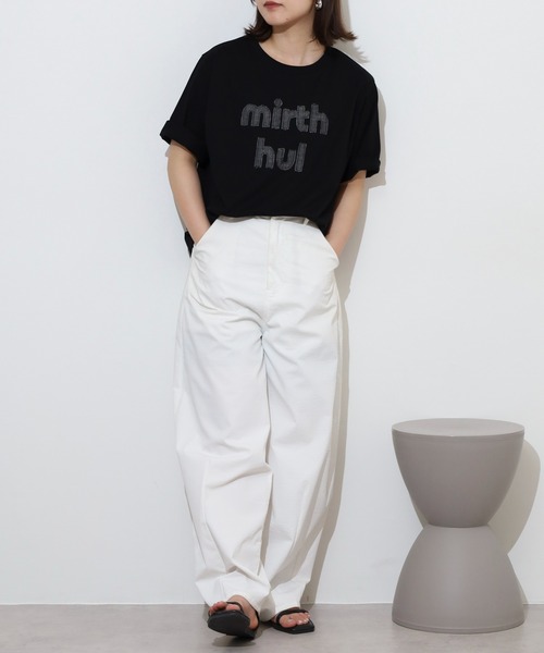 EGLANTINE(エグランティーヌ)の「EGLANTINE デニム加工ロゴ 半袖カットソー(Tシャツ/カットソー・レディース・ネイビー/オフホワイト/ブラック・40)」の11枚目の写真