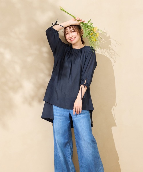 Rose Tiara(ローズティアラ)の「【接触冷感/手洗い可】バックロングブラウス(シャツ/ブラウス・レディース・ネイビー/ブルー・38/42)」の9枚目の写真