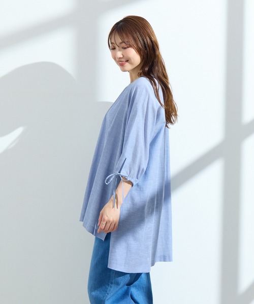 ローズティアラ（Rose Tiara）/【接触冷感/手洗い可】バックロングブラウス セール】【接触冷感/手洗い可】バックロングブラウス（シャツ/ブラウス