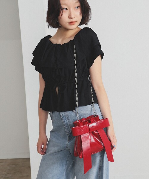 Ray BEAMS（レイビームス）の「リボン チェーン バッグ（ショルダーバッグ・レディース・ブラック/レッド/ブラック系その他4・ONE SIZE）」の14枚目の写真
