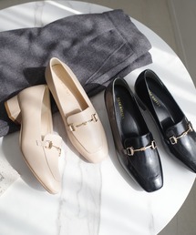 【晴雨兼用・生活防水】スクエアトゥ ビット メタリックラインローファー/レインシューズ