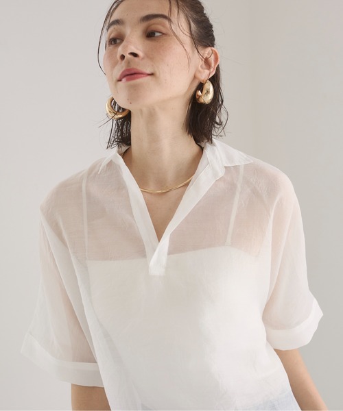 ANGIE(アンジー)の「シアー スキッパーシャツ / オフィスカジュアル / 通勤 / 夏服(シャツ/ブラウス・レディース・ホワイト/ブラック/サックスブルー・FREE)」の18枚目の写真