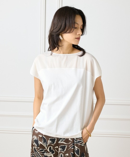 INED（イネド）の「トリコットシフォン シースルードッキングプルオーバー（Tシャツ/カットソー・レディース・オフホワイト/チャコールグレー/ブラック・9号）」の2枚目の写真