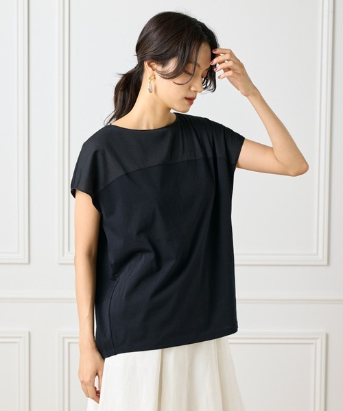 INED（イネド）の「トリコットシフォン シースルードッキングプルオーバー（Tシャツ/カットソー・レディース・オフホワイト/チャコールグレー/ブラック・9号）」の3枚目の写真