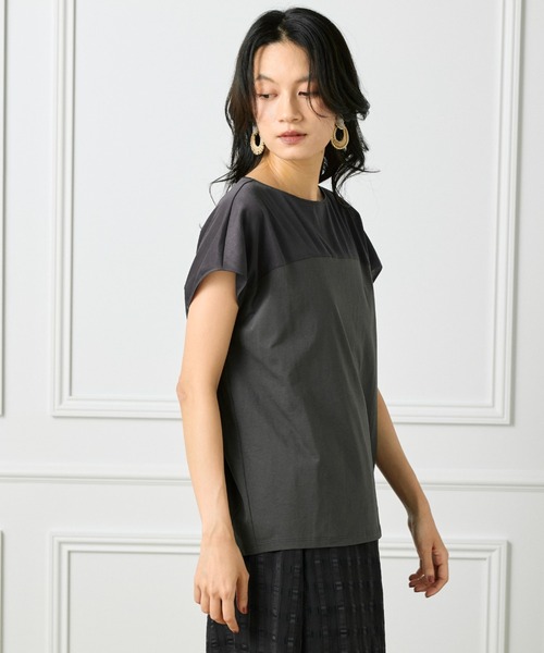 INED（イネド）の「トリコットシフォン シースルードッキングプルオーバー（Tシャツ/カットソー・レディース・オフホワイト/チャコールグレー/ブラック・9号）」の4枚目の写真