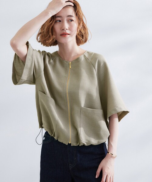 grove(グローブ)の「透け感と立体感で魅せる、大人の夏のメッシュワイドスリーブジャケット(ノーカラージャケット・レディース・ナチュラル/ブラック/カーキ・01/02/04/05/03)」の8枚目の写真