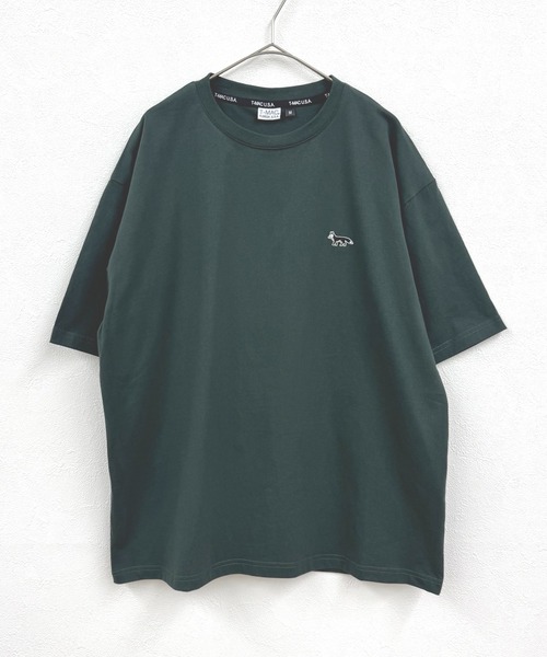 サグクラブ黒 ロゴ刺繍 ルーズフィットTシャツ 着丈65 身幅55 セール】T-MAC ワンポイント刺繍 オーバーサイズ半袖Tシャツ FOX