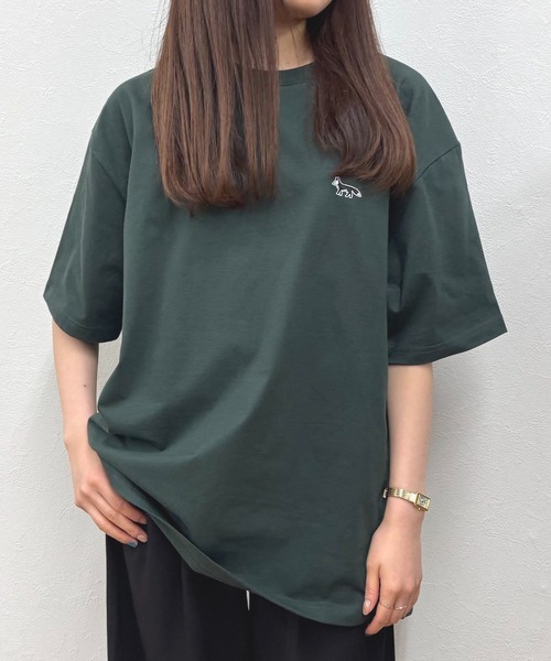 T-MAC OUTING(ティーマック アウティング)の「T-MAC ワンポイント刺繍 オーバーサイズ半袖Tシャツ FOX刺繍 ルーズシルエット(Tシャツ/カットソー・メンズ・チャコール/ネイビー/ブラウン/ブラック/グレイッシュベージュ/オフホワイト/ダークグリーン・M/L/LL)」の16枚目の写真